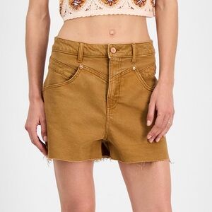 Avec Les Filles High-Rise Specialty Yoke Front Shorts Sante Fe Umber Tan 29 NEW